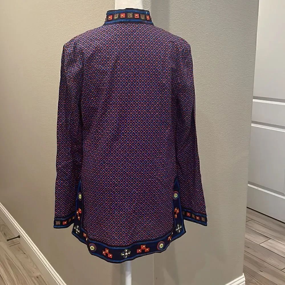 Tory Burch Embroidered Long Sleeve Tunic Blouse - Picture 5 of 7